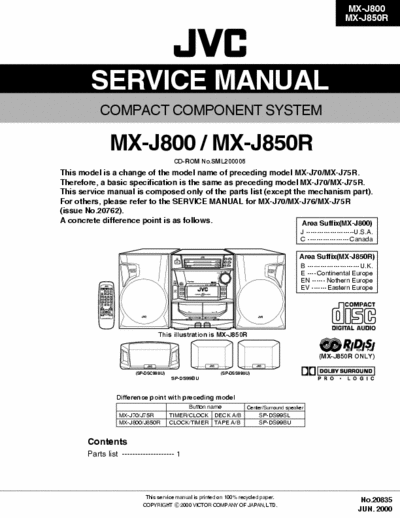 JVC MX-J850R Service Manual & Schematics